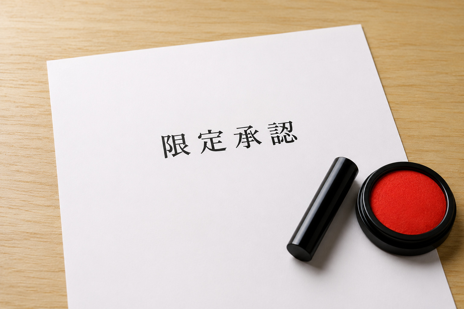 「限定承認」と記された相続手続きの書類と印鑑・朱肉